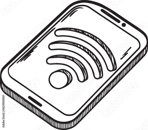 Hand-Drawn Smartphone with WiFi Signal - Wireless Network and Mobile Connectivity