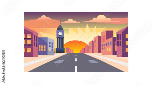 London city skyline vector illustration with big ben and buildings at sunset cityscape travel destination