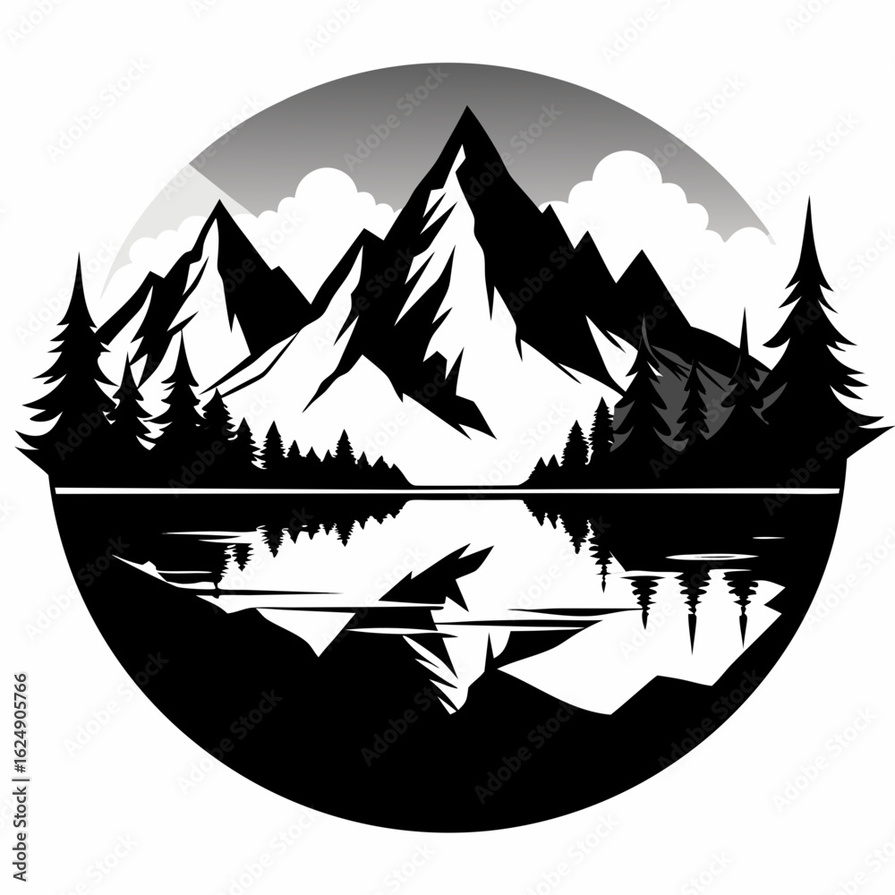 Fototapeta premium Mountain Reflection in Calm Water Silhouette