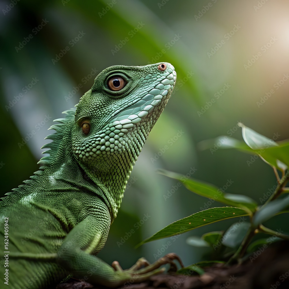Obraz premium Small Green Iguana Closeup
