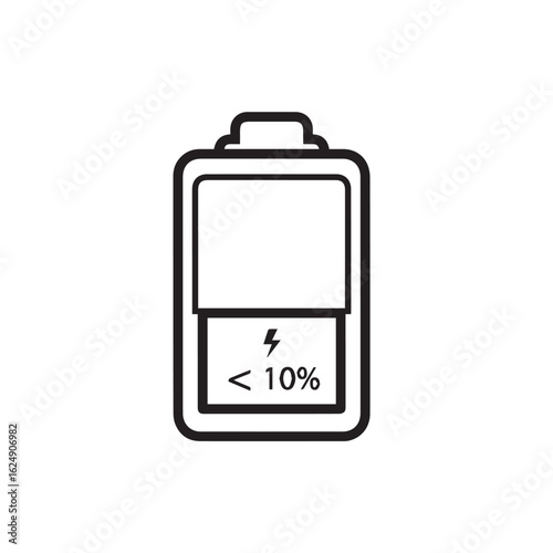Vector art of battery icon showing less than 10 percent charge isolated on white background