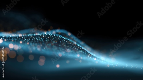 Digital Wave: An abstract digital wave of shimmering particles in shades of blue and gold, offering a captivating visual representation of movement, energy, and the digital realm.