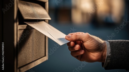 Businessman sending mail through public mailbox in the city