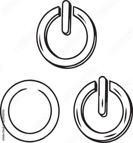 Hand-Drawn Power Button Icons - On, Off, and Standby Symbols