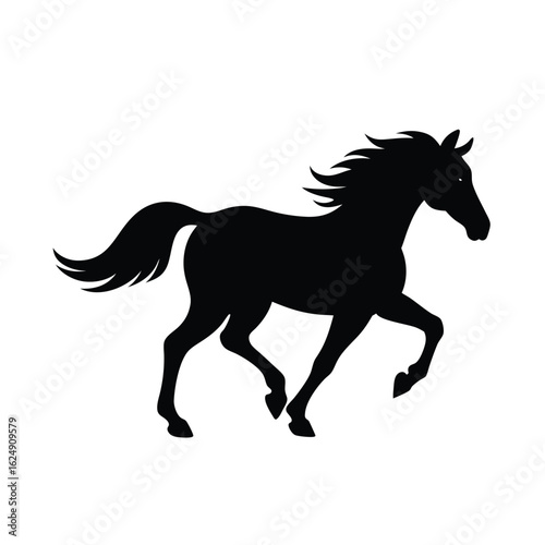 Silhouette of a galloping horse on white background
