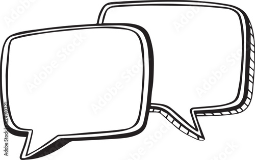 Hand-Drawn Doodle Chat Bubbles - Black and White Vector Illustration for Communication and Conversation