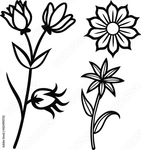 Sets of flower silhouettes rose lily tuli outline