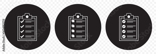 Clipboard Icon Set – Checklist, Task List, and Survey Line Symbols On Transparent background. EPS 10.