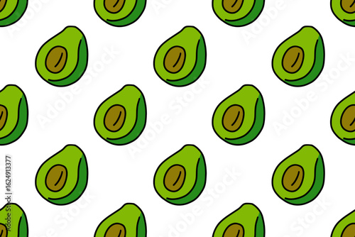 Minimal seamless pattern with avocado halves in flat style on a white background. Vector illustration EPS10.