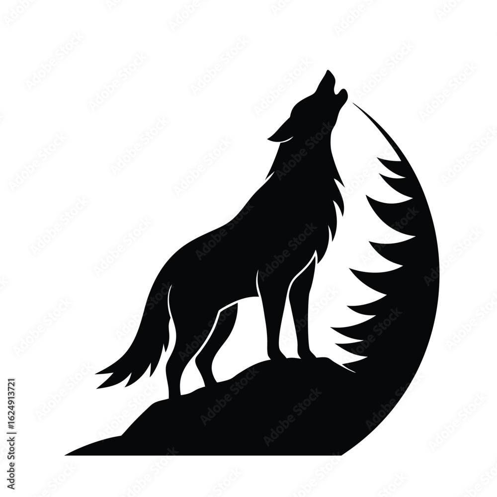 Silhouette of a wolf howling on a hill Silhouette of a wolf howling on a hill