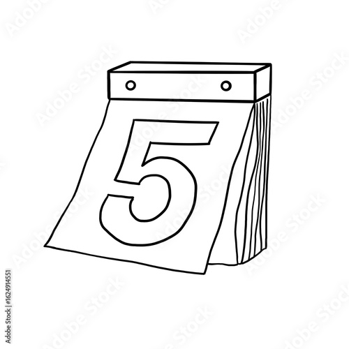 Illustration of a vintage calendar show date the fifth with black outline.