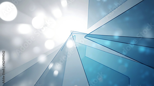 Wallpaper Mural Abstract geometric composition of translucent blue glass planes with bright bokeh lights in the background Torontodigital.ca