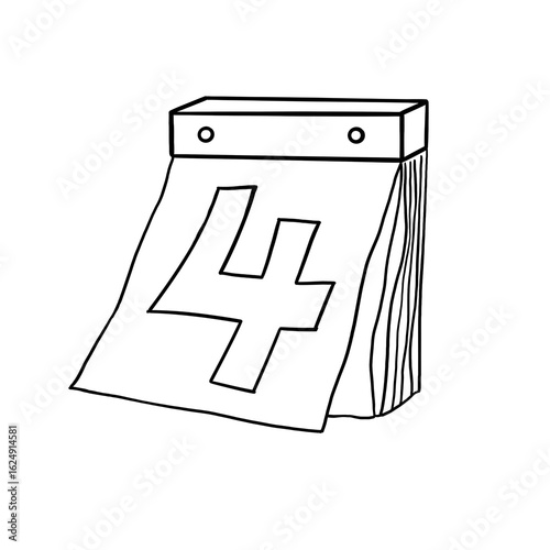 Illustration of a vintage paper calendar of date fourth in black outline