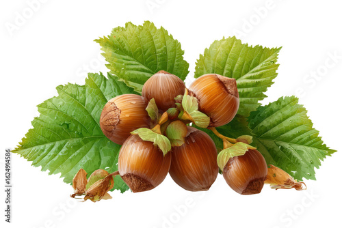 Harvesting hazelnuts orchard food photography natural setting close-up. Isolated on transparent background, png.