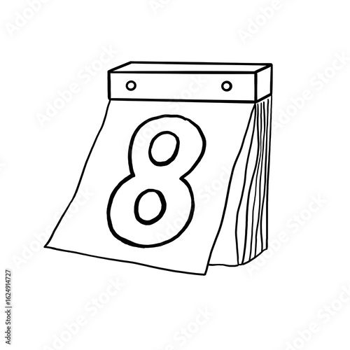 Illustration of a vintage paper calendar of date eighth in black outline