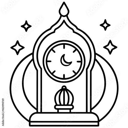 Prayer Time Clock Islamic Icon Vector
