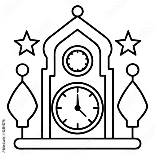 Prayer Time Clock Islamic Icon Vector