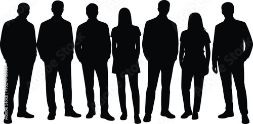 Silhouettes of business people standing in a group, teamwork concept
