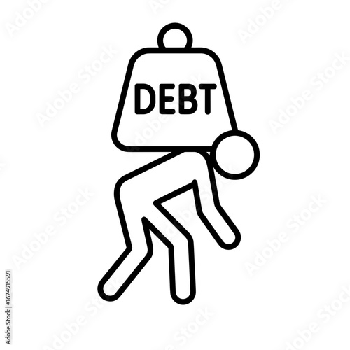 Person carrying debt weight in outline style representing financial burden