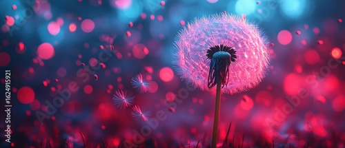 Enchanted Dandelion: A Surreal Bloom in Neon Hues