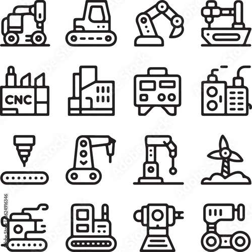 Industrial machinery and automation equipment icons factory