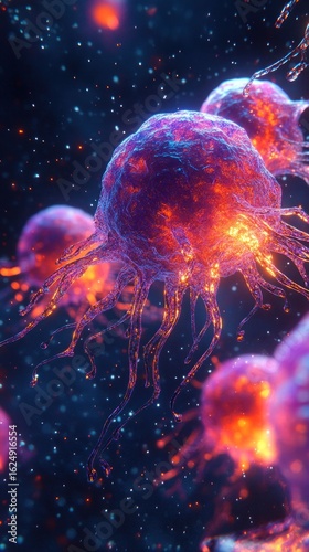 Microscopic Cellular Structures: A Vivid Exploration of Cancer Cells