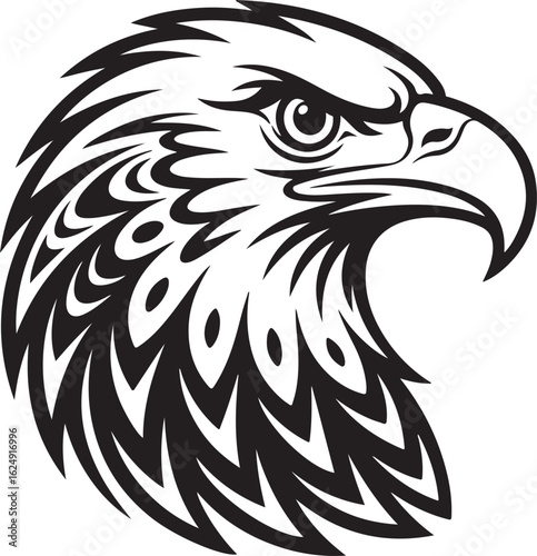 Fierce eagle head tribal design black and white bird profile