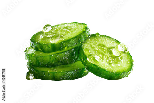 Bright close-up of sliced cucumbers for healthy kitchen snacks. Isolated on transparent background, png.