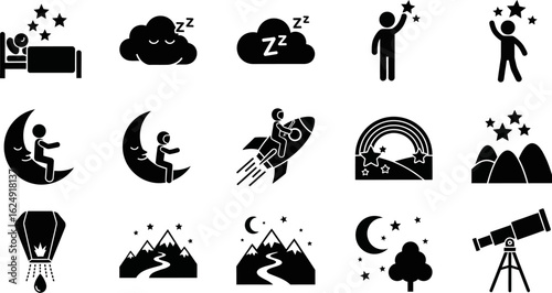 Dreamy night sky illustrations vector set graphic design