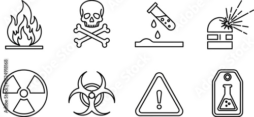 Hazard warning symbols collection vector outline illustration