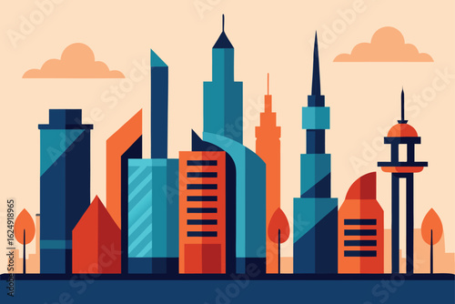 skyline with modern glass towers and historical bu (1).eps