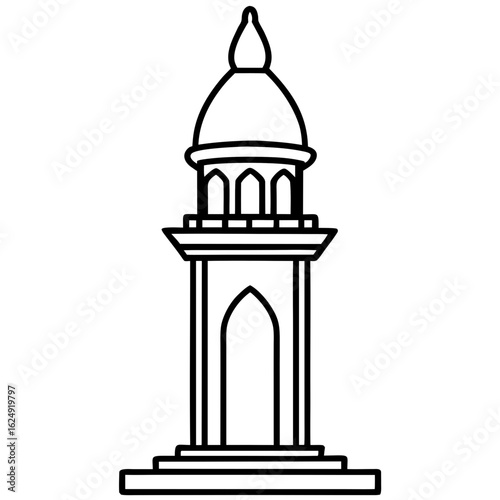 Side View Mosque Tower Line Illustration