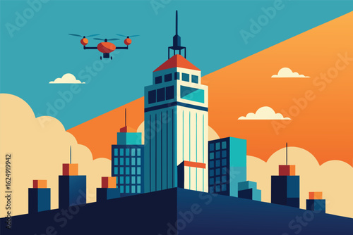 smart building construction with drone inspection .eps