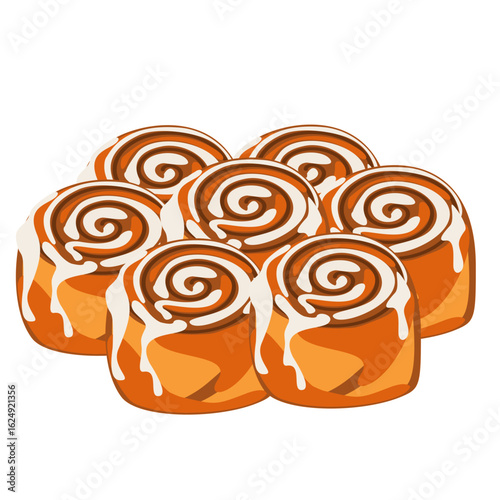 Cinnamon rolls isolated – sweet spiral pastries with icing
 Group of spiral cinnamon rolls with frosting, isolated on white. Perfect for bakery, breakfast menus, and cozy designs.