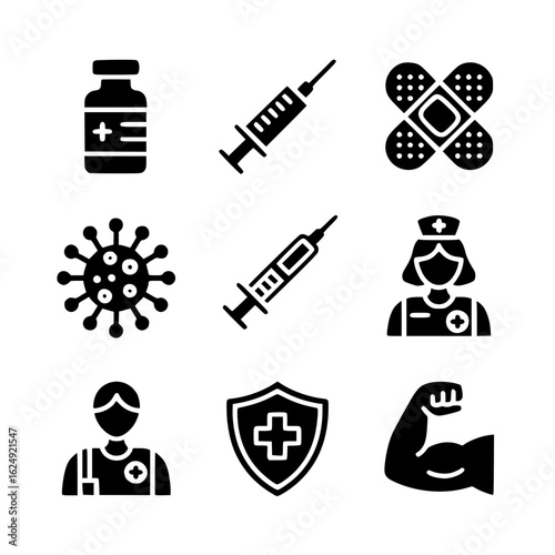 Vaccination and Healthcare Glyph Icon Set