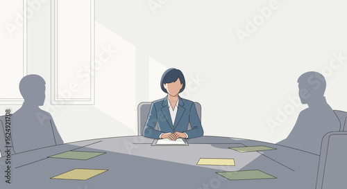 Business Meeting Illustration, People Sitting Around Table