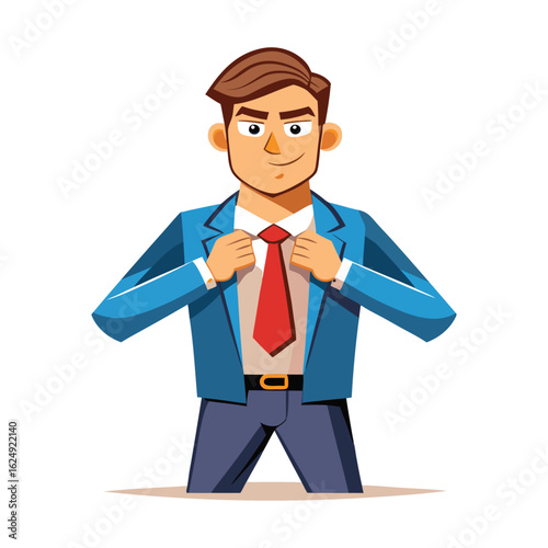 Empowering Executive Boss Adjusting His Tie Confidently: Modern, Stylish Corporate Portrait Vector Illustration for Dynamic Business Leadership, Success, and Professionalism
