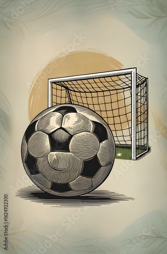 Vintage engraved soccer ball and goalpost illustration for sports design projects Genrative Ai
