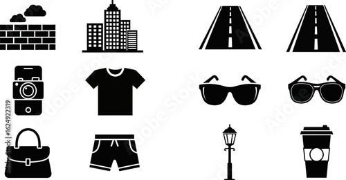 Collection of city life icons representing urban style and daily activities