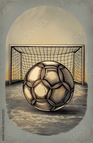 Vintage engraved soccer ball and goalpost illustration for sports design projects Genrative Ai

