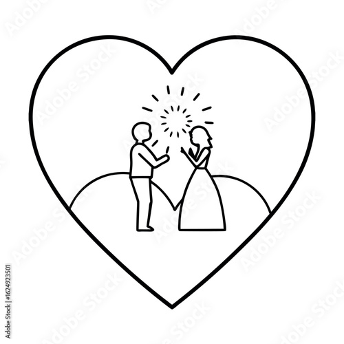 Couple Proposing in Heart-Shaped Setting