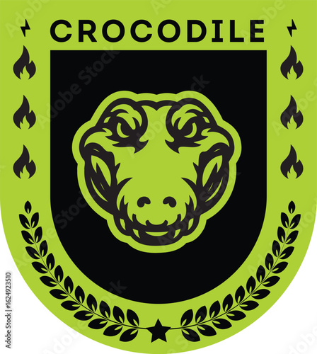 Crocodile Animal Badge Logo  Green Style.