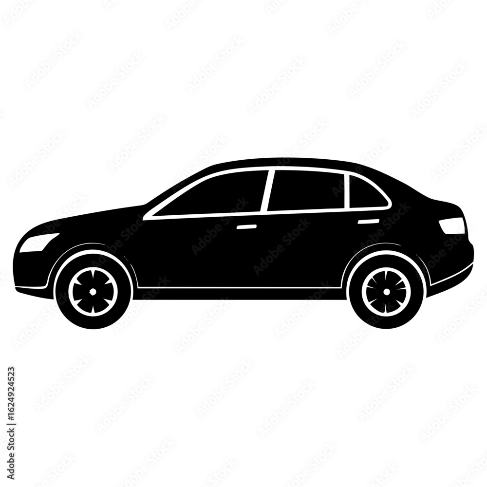 Sleek black silhouette of a modern sedan car viewed from the side on a white background Sleek black silhouette of a modern sedan car viewed from the side on a white background