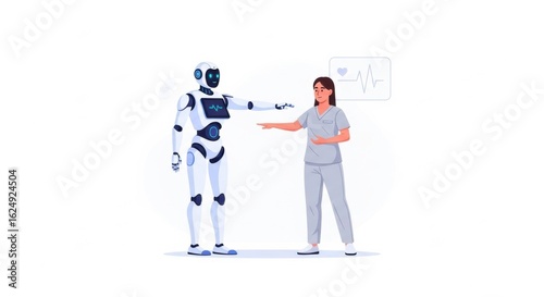 Futuristic healthcare paradigm involving medical robot and human nurse side by side collaboration