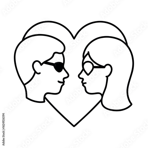 Loving couple profile in a heart icon