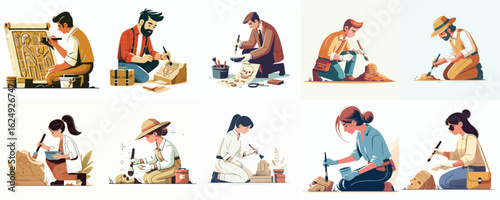 Collection of Archaeologists and Paleontologists at Excavation Sites