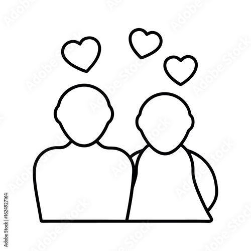 Simple couple in love outline with hearts