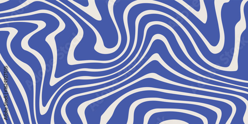 Blue wavy lines abstract background. Trendy psychedelic retro style backdrop. Waves, swirl and twirl pattern. Twisted distorted vector texture. Y2k aesthetic design