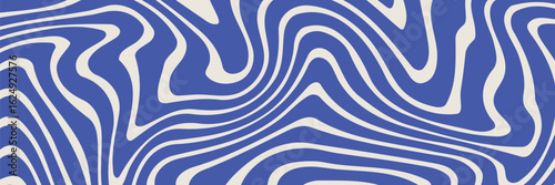 Blue wavy lines abstract background. Trendy psychedelic retro style backdrop. Waves, swirl and twirl pattern. Twisted distorted vector texture. Y2k aesthetic design