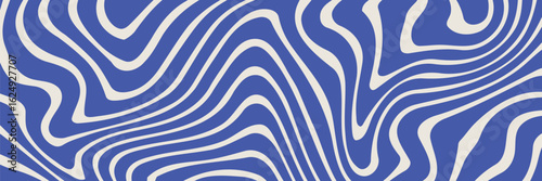 Blue wavy lines abstract background. Trendy psychedelic retro style backdrop. Waves, swirl and twirl pattern. Twisted distorted vector texture. Y2k aesthetic design